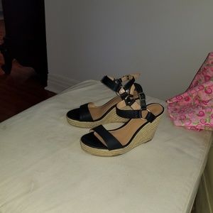 Black strappy wedge sandals